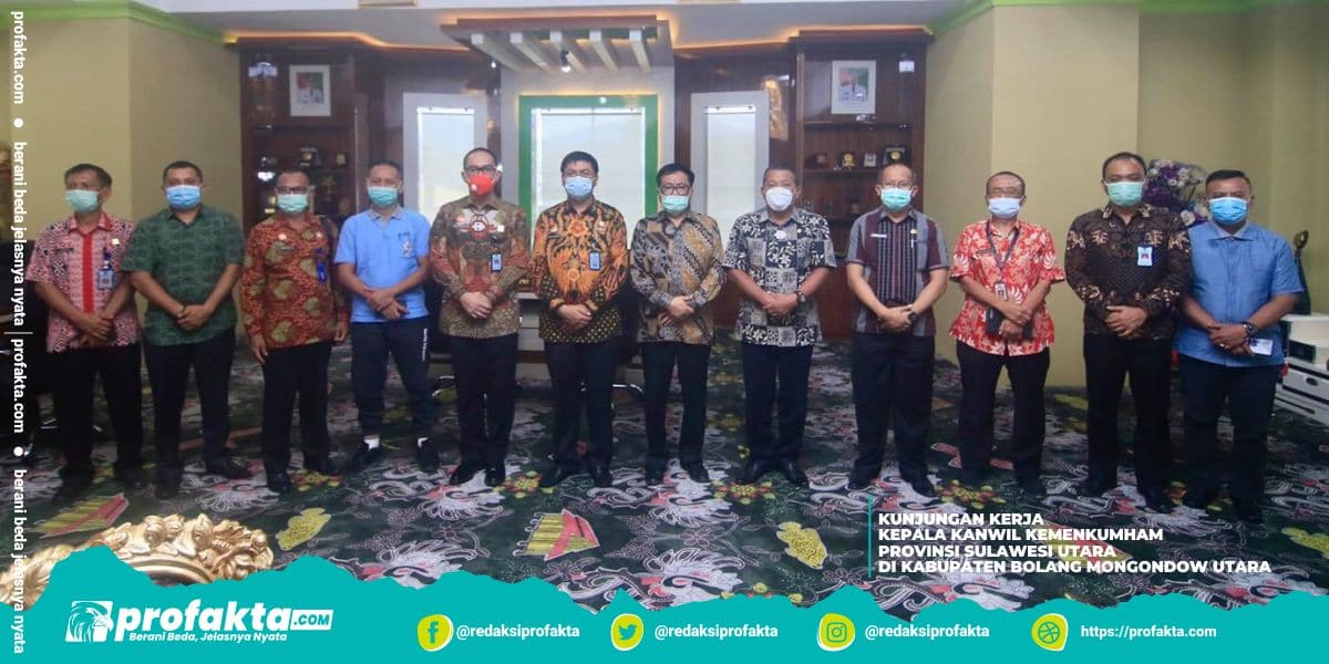 upati Bolaang Mongondow Utara (Bolmut) Drs. H. Depri Pontoh, menerima langsung kunjungan kerja (Kunker) Kepala Kantor Wilayah (Kakanwil) Kementerian Hukum dan Hak Asasi Manusia (Kemenkum HAM) Provinsi Sulawesi Utara, Lumaksono, SH, MH,  Jumat (26/02/2021).